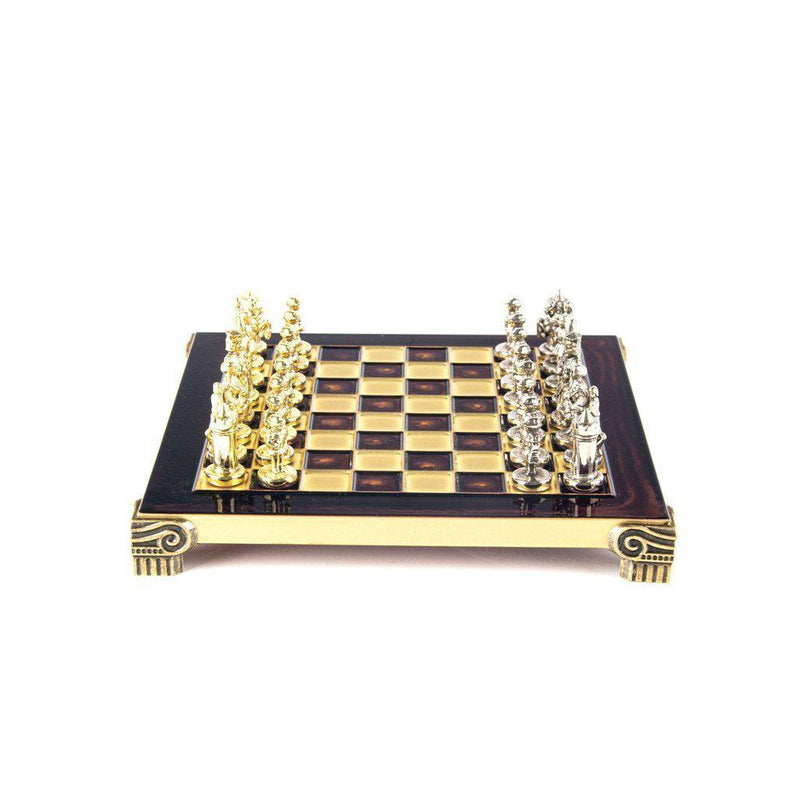 BYZANTINE EMPIRE CHESS SET with gold/silver chessmen and bronze chessboard 20 x 20cm (Extra Small)-Bordspill-Manopoulos-Red-Extra-Small-Kvalitetstid AS
