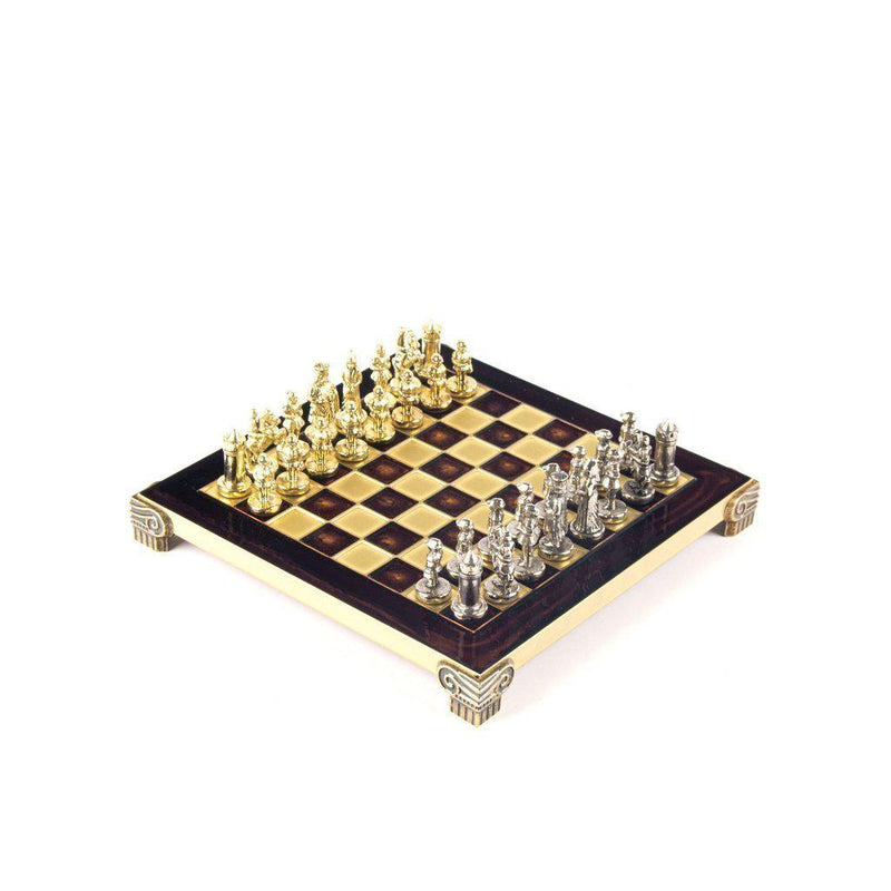 BYZANTINE EMPIRE CHESS SET with gold/silver chessmen and bronze chessboard 20 x 20cm (Extra Small)-Bordspill-Manopoulos-Blue-Extra-Small-Kvalitetstid AS