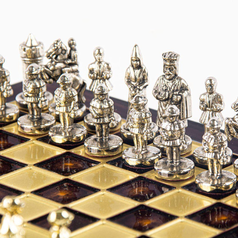 BYZANTINE EMPIRE CHESS SET with gold/silver chessmen and bronze chessboard 20 x 20cm (Extra Small)-Bordspill-Manopoulos-Blue-Extra-Small-Kvalitetstid AS