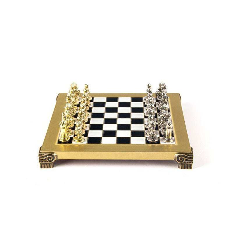 BYZANTINE EMPIRE CHESS SET with gold/silver chessmen and bronze chessboard 20 x 20cm (Extra Small)-Bordspill-Manopoulos-Black-Extra-Small-Kvalitetstid AS