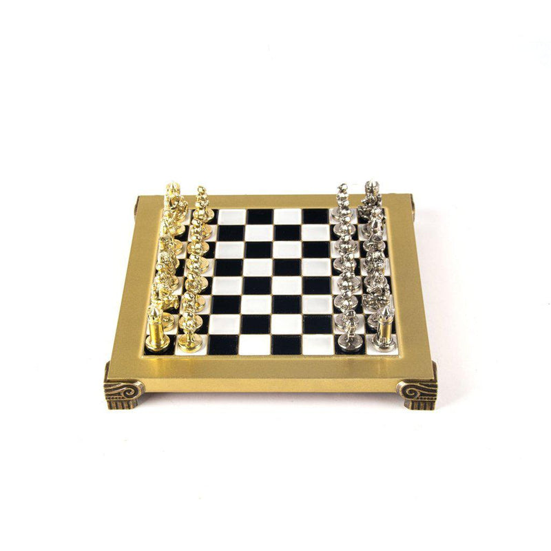 BYZANTINE EMPIRE CHESS SET with gold/silver chessmen and bronze chessboard 20 x 20cm (Extra Small)-Bordspill-Manopoulos-Blue-Extra-Small-Kvalitetstid AS