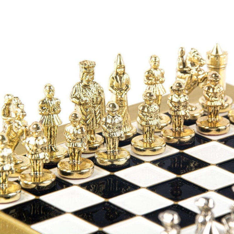 BYZANTINE EMPIRE CHESS SET with gold/silver chessmen and bronze chessboard 20 x 20cm (Extra Small)-Bordspill-Manopoulos-Blue-Extra-Small-Kvalitetstid AS