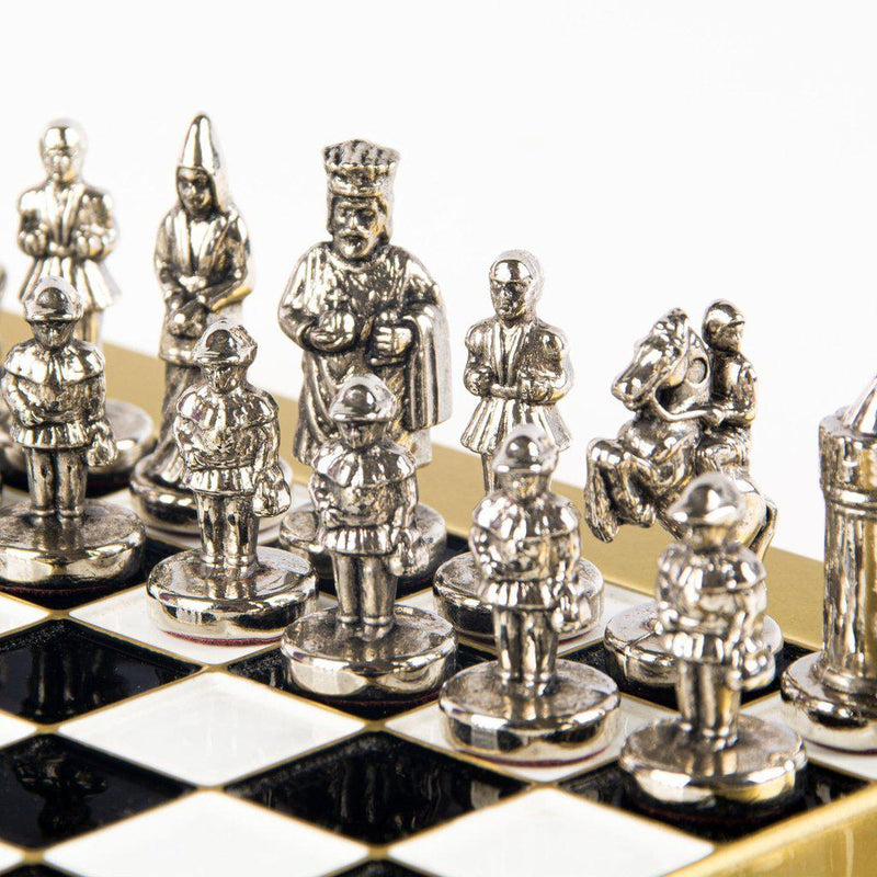 BYZANTINE EMPIRE CHESS SET with gold/silver chessmen and bronze chessboard 20 x 20cm (Extra Small)-Bordspill-Manopoulos-Blue-Extra-Small-Kvalitetstid AS