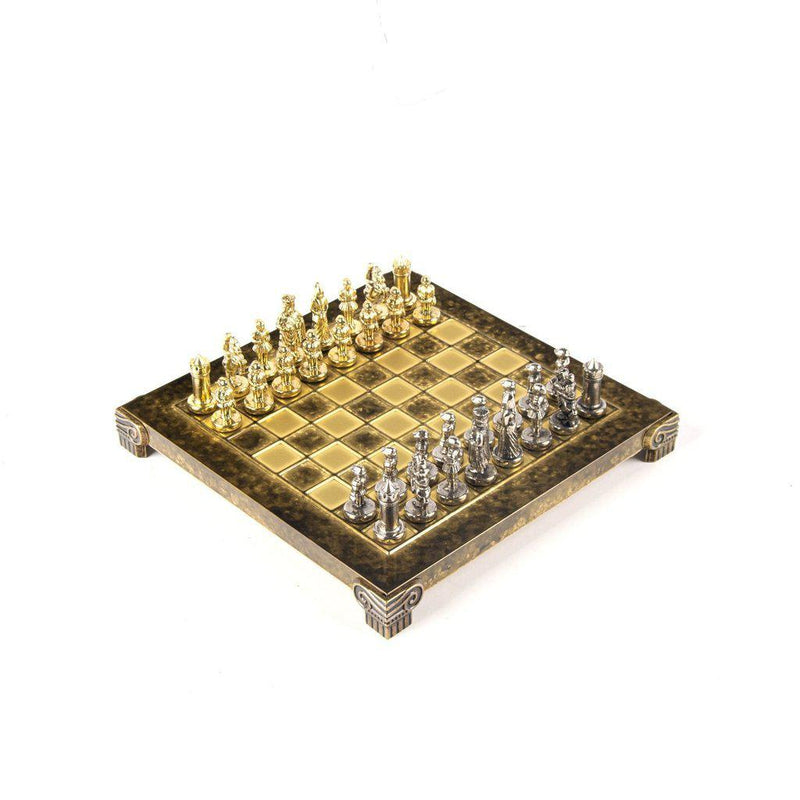 BYZANTINE EMPIRE CHESS SET with gold/silver chessmen and bronze chessboard 20 x 20cm (Extra Small)-Bordspill-Manopoulos-Blue-Extra-Small-Kvalitetstid AS