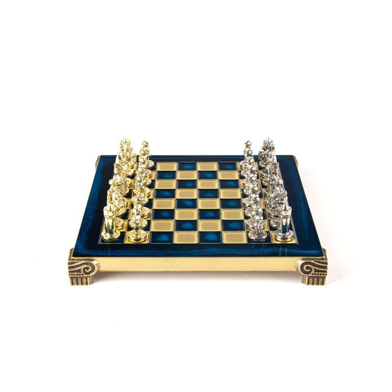 BYZANTINE EMPIRE CHESS SET with gold/silver chessmen and bronze chessboard 20 x 20cm (Extra Small)-Bordspill-Manopoulos-Blue-Extra-Small-Kvalitetstid AS