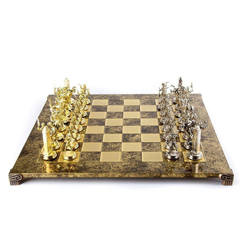 GREEK MYTHOLOGY CHESS SET with gold/silver chessmen and bronze chessboard 54 x 54cm (Extra Large)-Chess-Manopoulos-Brown-Extra-Large-Kvalitetstid AS