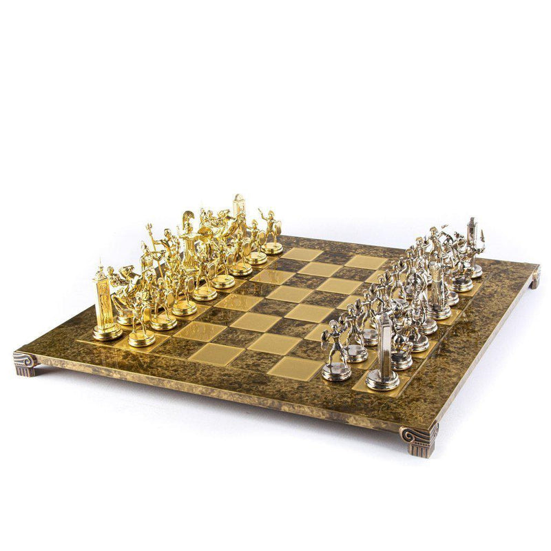 GREEK MYTHOLOGY CHESS SET with gold/silver chessmen and bronze chessboard 54 x 54cm (Extra Large)-Chess-Manopoulos-Brown-Extra-Large-Kvalitetstid AS