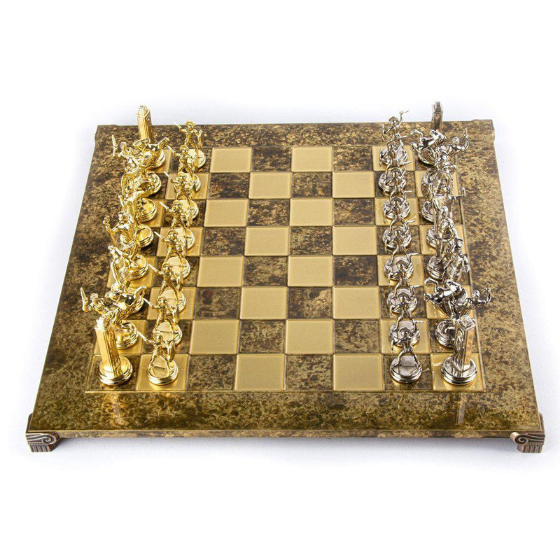 GREEK MYTHOLOGY CHESS SET with gold/silver chessmen and bronze chessboard 54 x 54cm (Extra Large)-Chess-Manopoulos-Brown-Extra-Large-Kvalitetstid AS