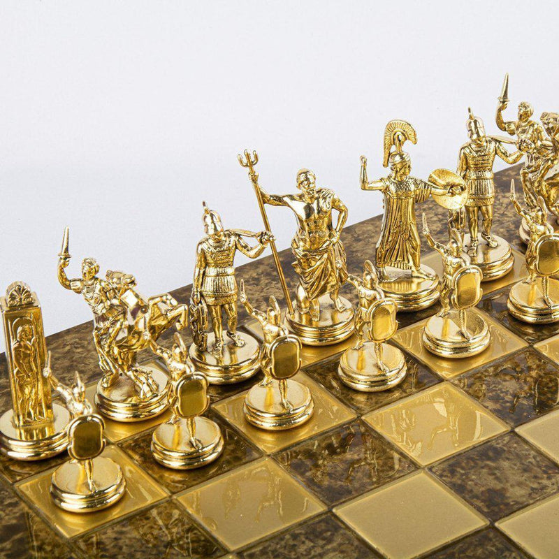 GREEK MYTHOLOGY CHESS SET with gold/silver chessmen and bronze chessboard 54 x 54cm (Extra Large)-Chess-Manopoulos-Brown-Extra-Large-Kvalitetstid AS