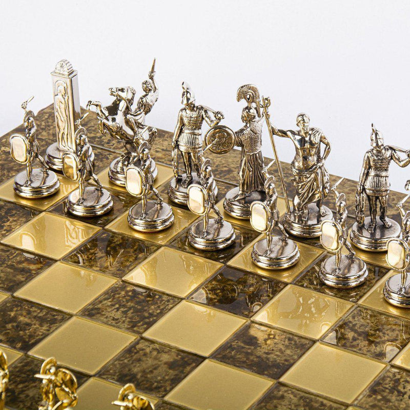 GREEK MYTHOLOGY CHESS SET with gold/silver chessmen and bronze chessboard 54 x 54cm (Extra Large)-Chess-Manopoulos-Brown-Extra-Large-Kvalitetstid AS