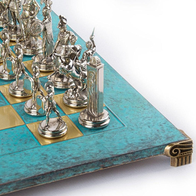 GREEK MYTHOLOGY CHESS SET with gold/silver chessmen and bronze chessboard 54 x 54cm (Extra Large)-Chess-Manopoulos-Turquoise-Extra-Large-Kvalitetstid AS