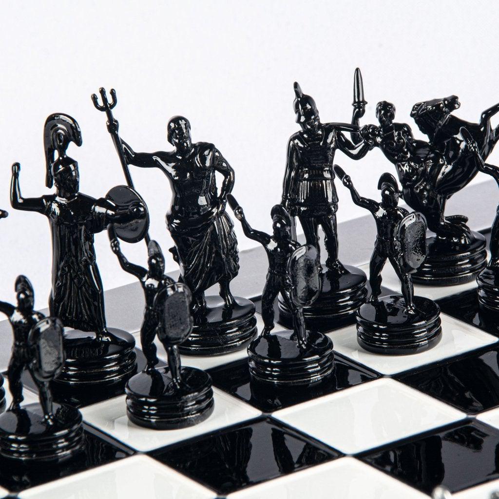 GREEK MYTHOLOGY CHESS SET with black/grey chessmen and aluminium chessboard 36 x 36cm (Medium)-Bordspill-Manopoulos-Black-Medium-Kvalitetstid AS