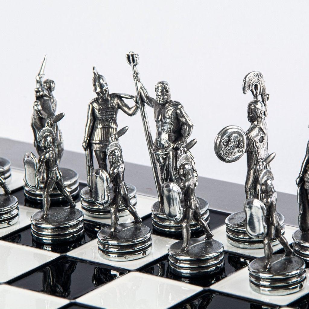 GREEK MYTHOLOGY CHESS SET with black/grey chessmen and aluminium chessboard 36 x 36cm (Medium)-Bordspill-Manopoulos-Black-Medium-Kvalitetstid AS