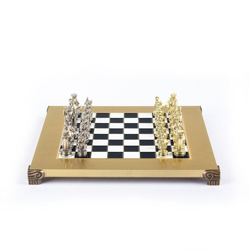 GREEK ROMAN PERIOD CHESS SET with gold/silver chessmen and bronze chessboard 28 x 28cm (Small)-Chess-Manopoulos-Black-Small-Kvalitetstid AS