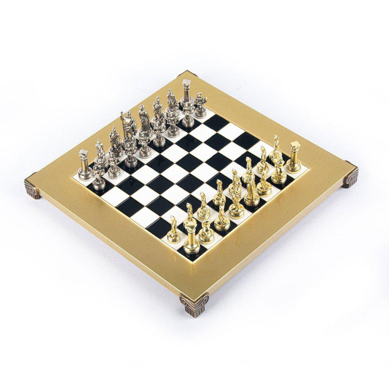 GREEK ROMAN PERIOD CHESS SET with gold/silver chessmen and bronze chessboard 28 x 28cm (Small)-Chess-Manopoulos-Brown-Small-Kvalitetstid AS