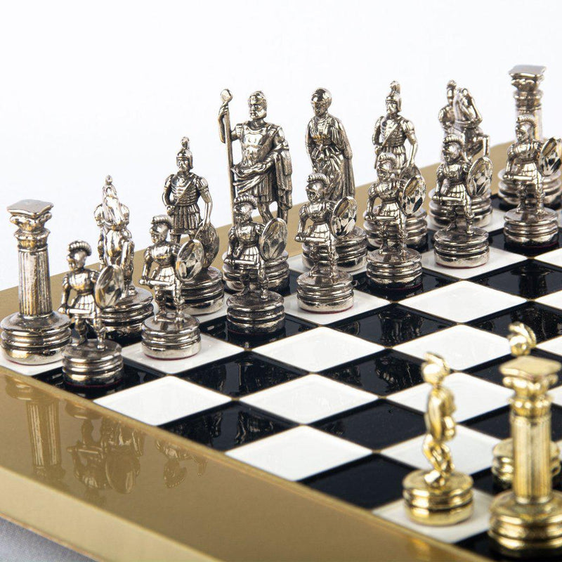 GREEK ROMAN PERIOD CHESS SET with gold/silver chessmen and bronze chessboard 28 x 28cm (Small)-Chess-Manopoulos-Brown-Small-Kvalitetstid AS
