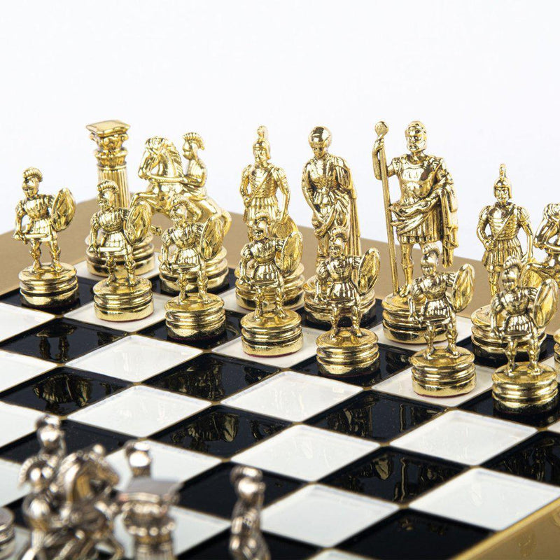 GREEK ROMAN PERIOD CHESS SET with gold/silver chessmen and bronze chessboard 28 x 28cm (Small)-Chess-Manopoulos-Brown-Small-Kvalitetstid AS
