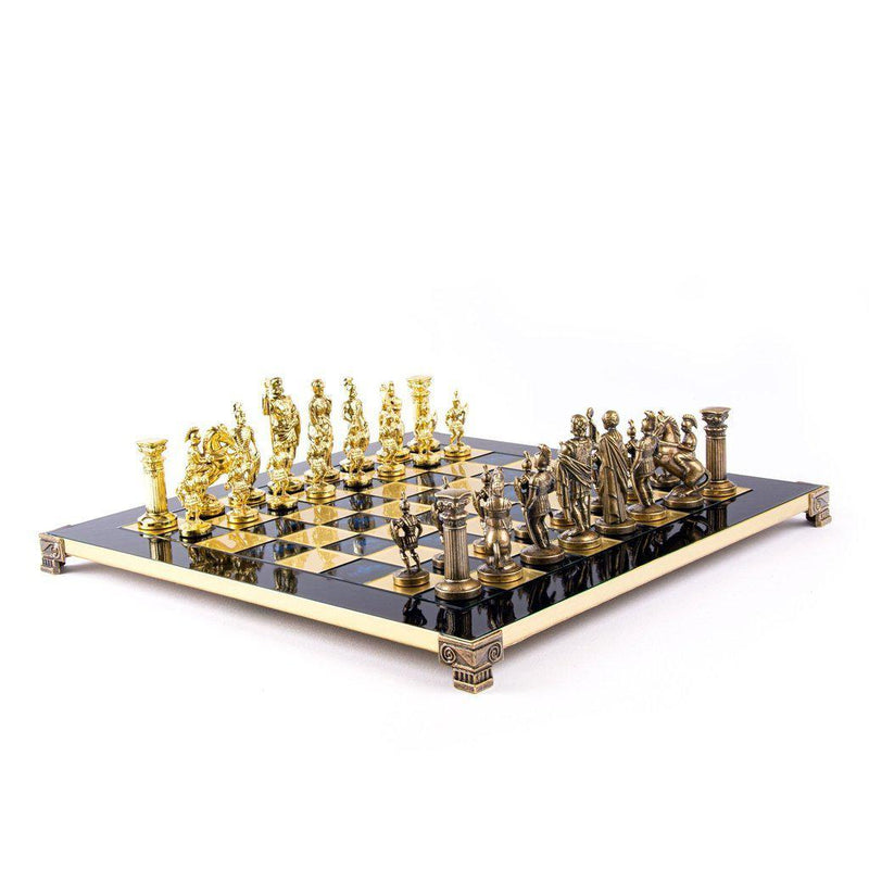 GREEK ROMAN PERIOD CHESS SET with gold/brown chessmen and bronze chessboard 44 x 44cm (Large)-Chess-Manopoulos-Brown-Large-Kvalitetstid AS