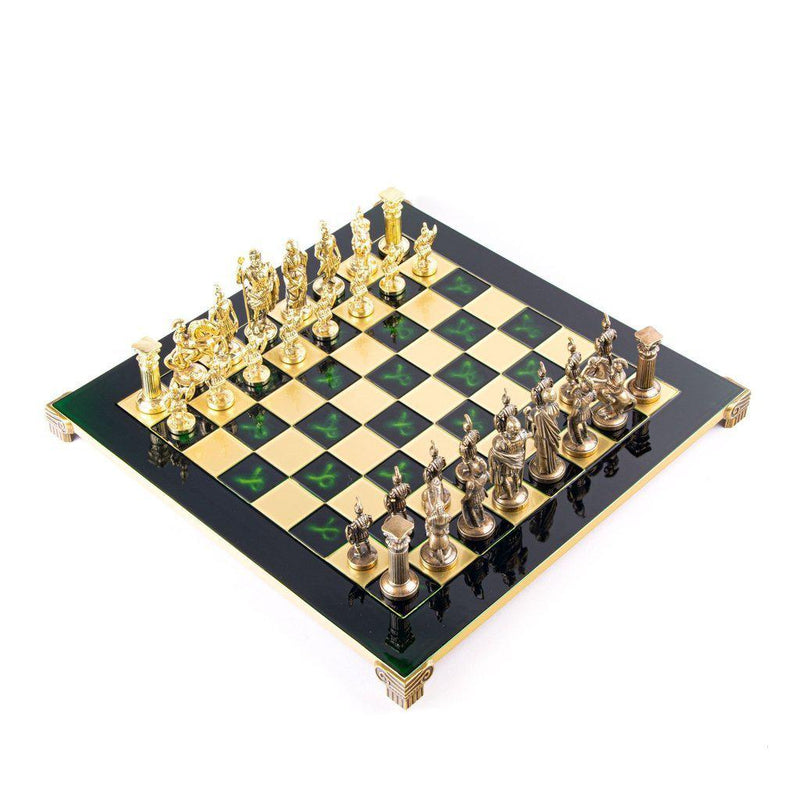 GREEK ROMAN PERIOD CHESS SET with gold/brown chessmen and bronze chessboard 44 x 44cm (Large)-Chess-Manopoulos-Brown-Large-Kvalitetstid AS