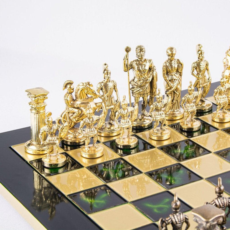 GREEK ROMAN PERIOD CHESS SET with gold/brown chessmen and bronze chessboard 44 x 44cm (Large)-Chess-Manopoulos-Brown-Large-Kvalitetstid AS