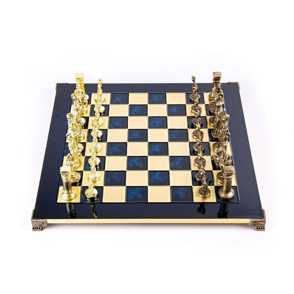 GREEK ROMAN PERIOD CHESS SET with gold/brown chessmen and bronze chessboard 44 x 44cm (Large)-Chess-Manopoulos-Brown-Large-Kvalitetstid AS