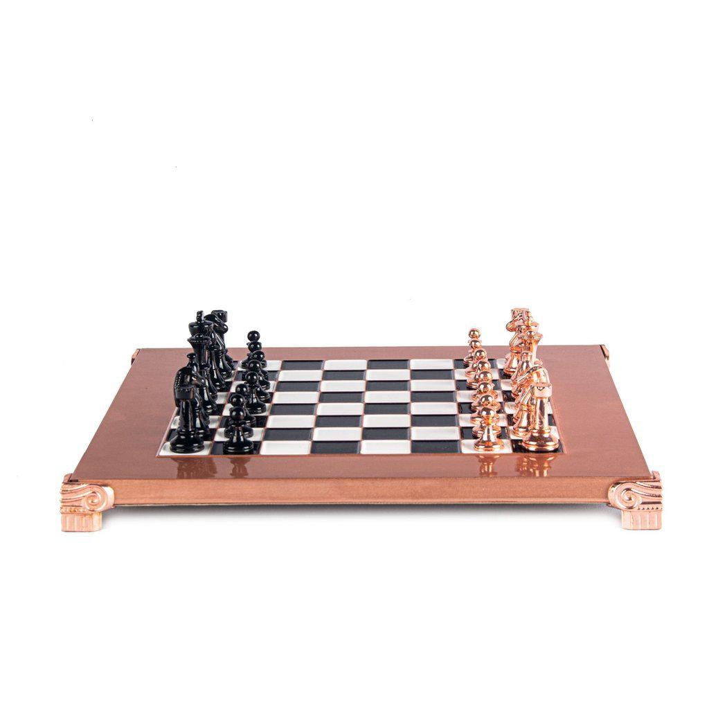 CLASSIC METAL STAUNTON CHESS SET with black/copper chessmen and copper chessboard 28 x 28cm (Small)-Bordspill-Manopoulos-Red-Small-Kvalitetstid AS