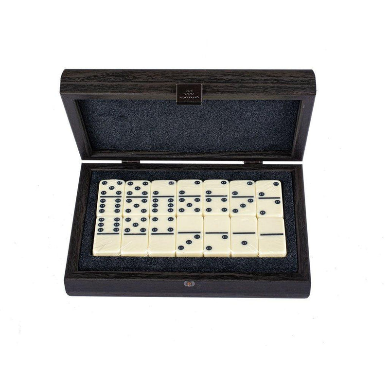 DOMINO SET in Dark Grey colour Leatherette wooden case-Dominoes-Manopoulos-Medium-Kvalitetstid AS
