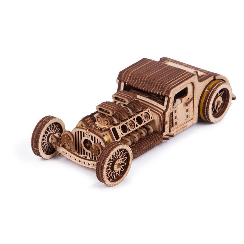 Hot-Rod - 3D mekanisk 3D byggesett i tre fra WoodTrick WoodTrick wooden model kit. Wooden 3D mechanical model