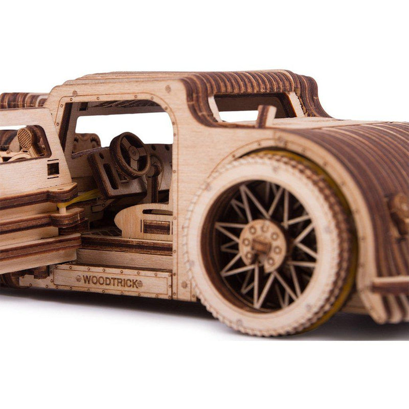 Hot-Rod - 3D mekanisk 3D byggesett i tre fra WoodTrick WoodTrick wooden model kit. Wooden 3D mechanical model