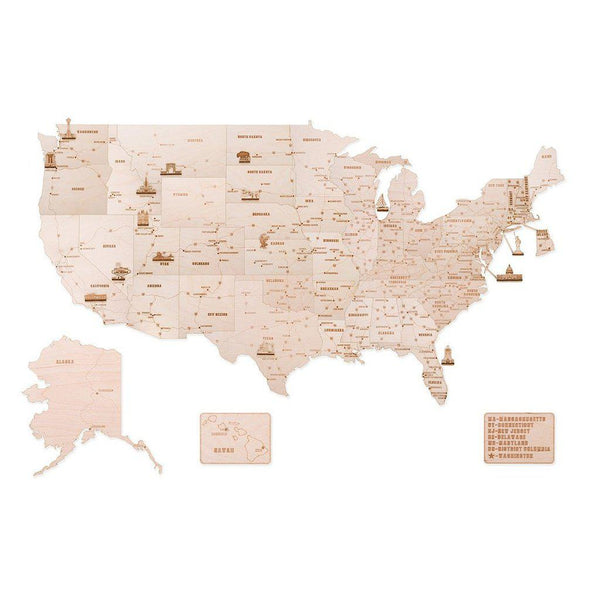 Wooden USA map - 3D mekanisk 3D byggesett i tre fra WoodTrick