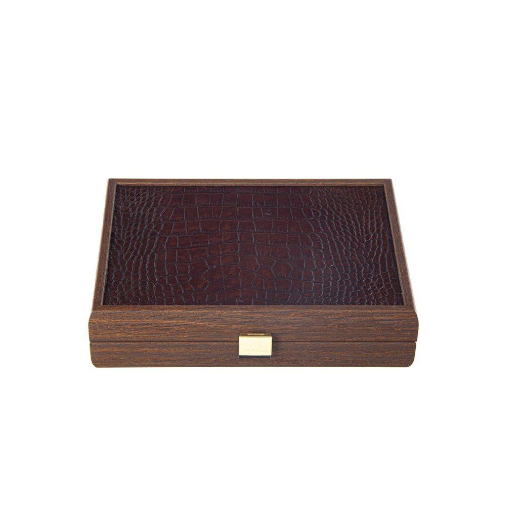 PLASTIC COATED PLAYING CARDS in Brown Leather Croc tote wooden case-Playing Cards-Manopoulos-Medium-Kvalitetstid AS