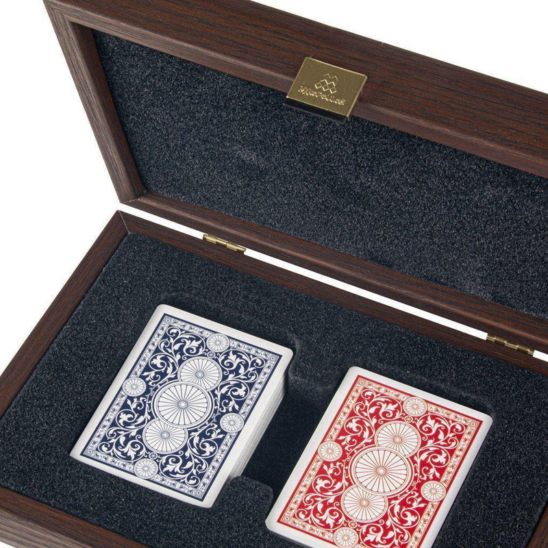 PLASTIC COATED PLAYING CARDS in Caramel colour Leatherette wooden case-Playing Cards-Manopoulos-Medium-Kvalitetstid AS