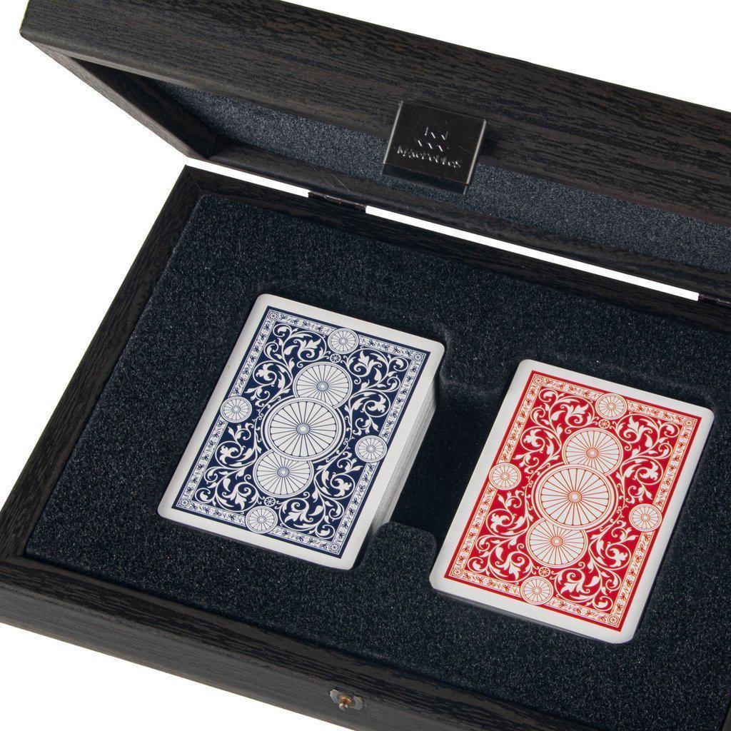 PLASTIC COATED PLAYING CARDS in Dark Grey Leather Croc tote wooden case-Playing Cards-Manopoulos-Medium-Kvalitetstid AS