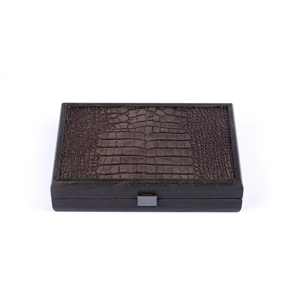 PLASTIC COATED PLAYING CARDS in Dark Grey Leather Croc tote wooden case-Playing Cards-Manopoulos-Medium-Kvalitetstid AS