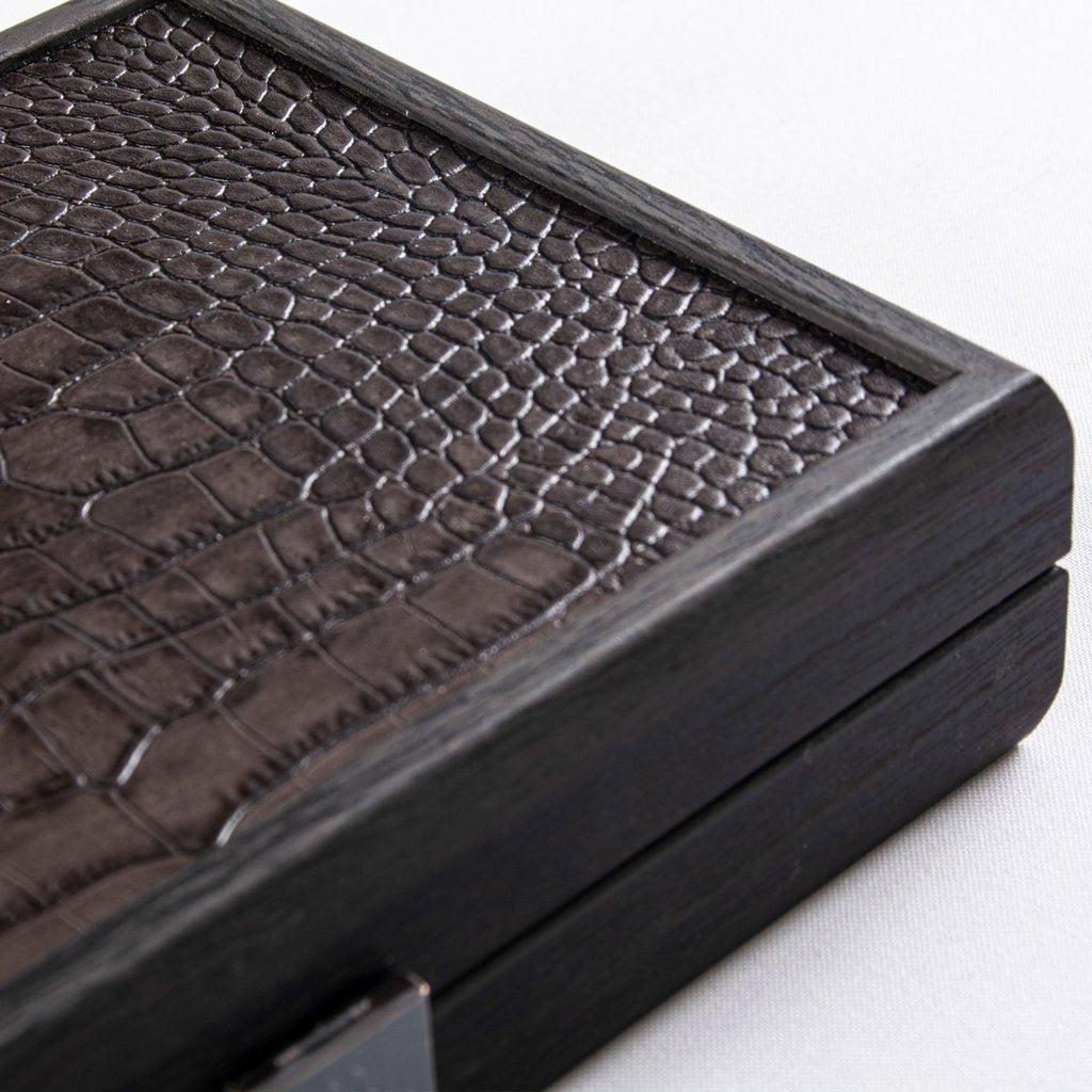 PLASTIC COATED PLAYING CARDS in Dark Grey Leather Croc tote wooden case-Playing Cards-Manopoulos-Medium-Kvalitetstid AS