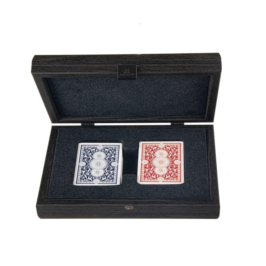 PLASTIC COATED PLAYING CARDS in Dark Grey Leather Croc tote wooden case-Playing Cards-Manopoulos-Medium-Kvalitetstid AS