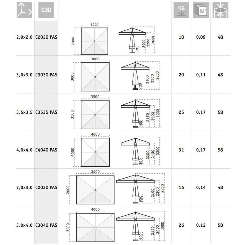 Parasoll Palladio firkantet | Midtstilt stang i tre-Parasoller-Scolaro-2x2-Natur-Med volanger-Kvalitetstid AS