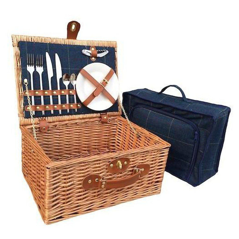 Picnic-kurv m/kjølebag | Blå Tweed | 2 personer-Picnic-Willow Direct-Kvalitetstid AS