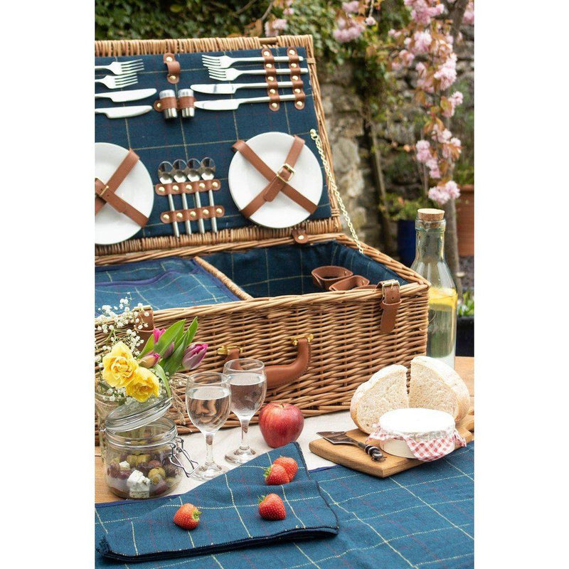 Picnic-kurv m/kjølebag | Blå Tweed | 4 personer-Picnic-Willow Direct-Kvalitetstid AS