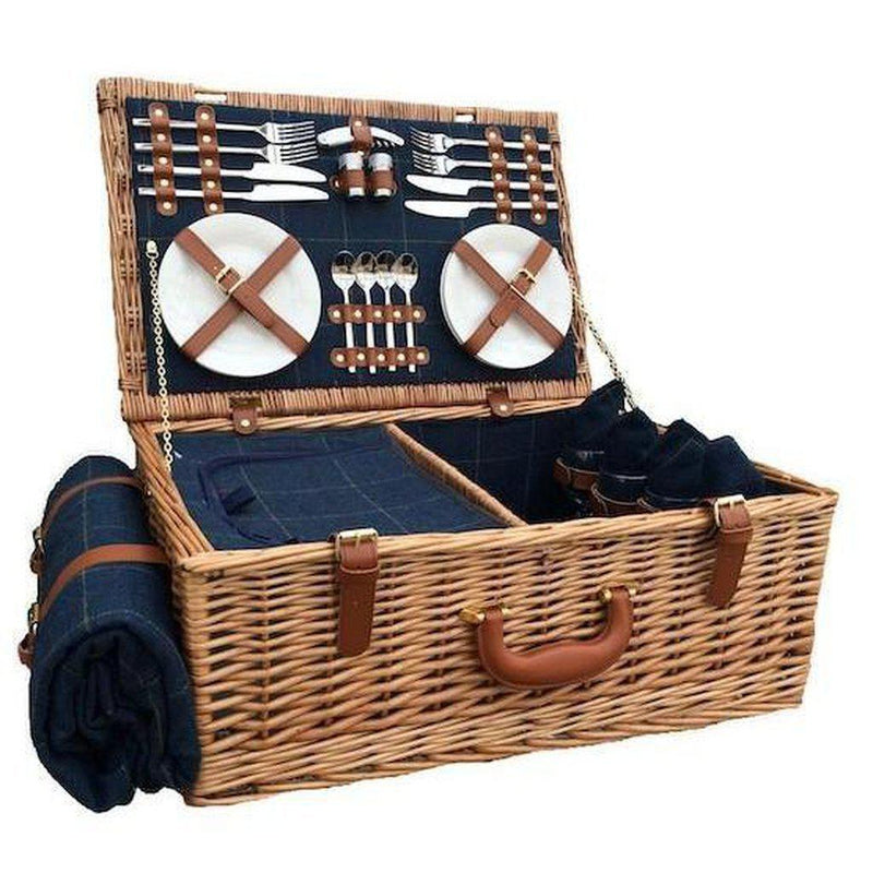 Picnic-kurv m/kjølebag | Blå Tweed | 4 personer-Picnic-Willow Direct-Kvalitetstid AS
