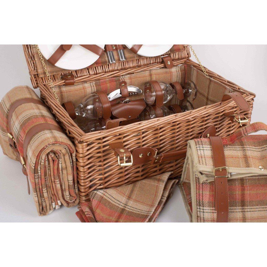 Picnic-kurv m/kjølebag | Skotskrutete rødtoner | 4 personer-Picnic-Willow Direct-Kvalitetstid AS