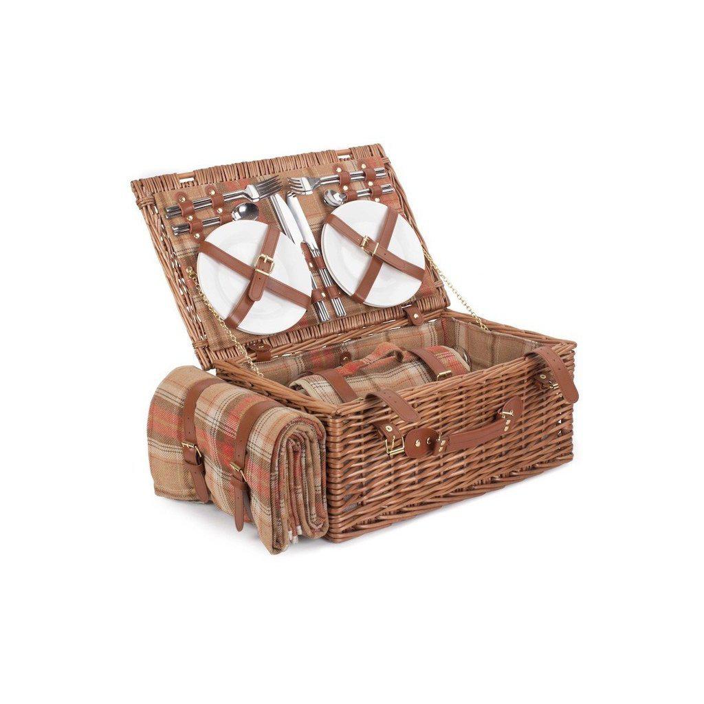 Picnic-kurv m/kjølebag | Skotskrutete rødtoner | 4 personer-Picnic-Willow Direct-Kvalitetstid AS