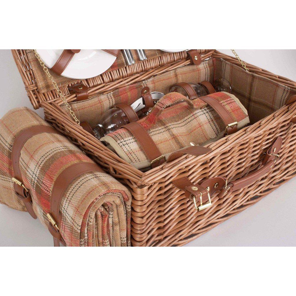 Picnic-kurv m/kjølebag | Skotskrutete rødtoner | 4 personer-Picnic-Willow Direct-Kvalitetstid AS