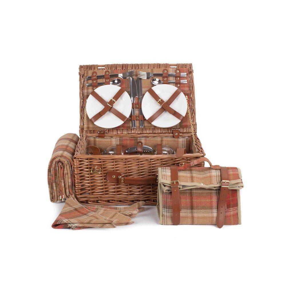 Picnic-kurv m/kjølebag | Skotskrutete rødtoner | 4 personer-Picnic-Willow Direct-Kvalitetstid AS