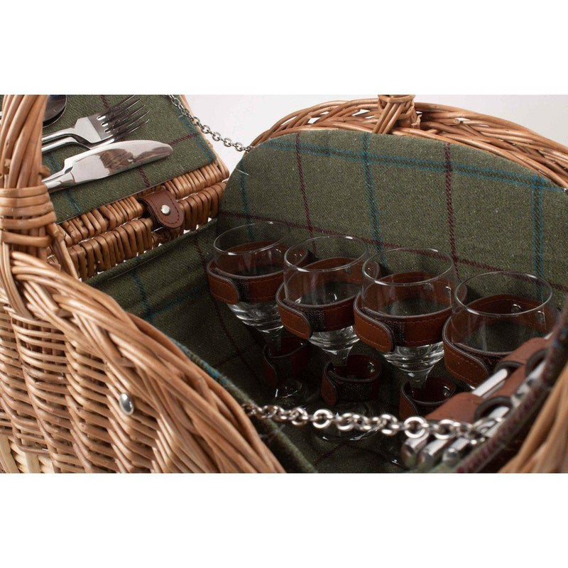 Picnic-kurv - oval m/kjølebag | Grønn Tweed | 4 personer-Picnic-Willow Direct-Kvalitetstid AS