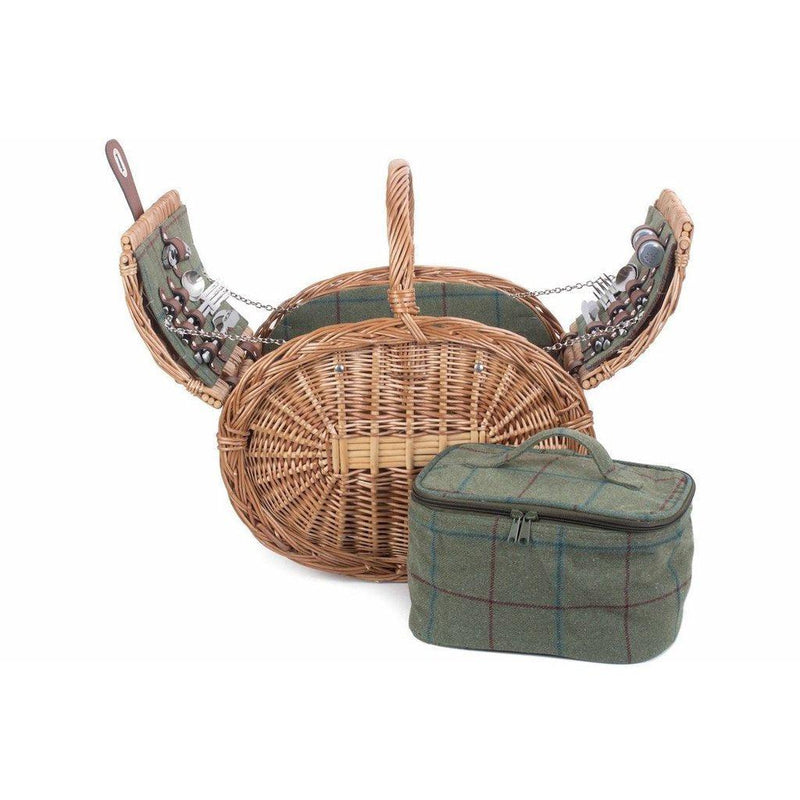 Picnic-kurv - oval m/kjølebag | Grønn Tweed | 4 personer-Picnic-Willow Direct-Kvalitetstid AS