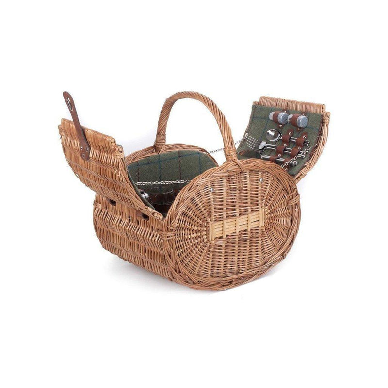 Picnic-kurv - oval m/kjølebag | Grønn Tweed | 4 personer-Picnic-Willow Direct-Kvalitetstid AS