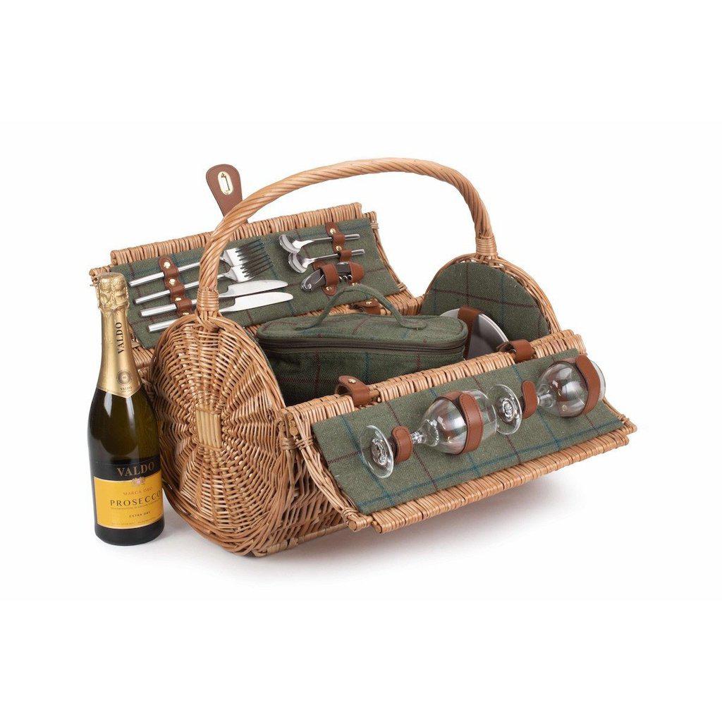 Picnic-kurv - tønne m/kjølebag | Grønn Tweed | 2 personer-Picnic-Willow Direct-Kvalitetstid AS