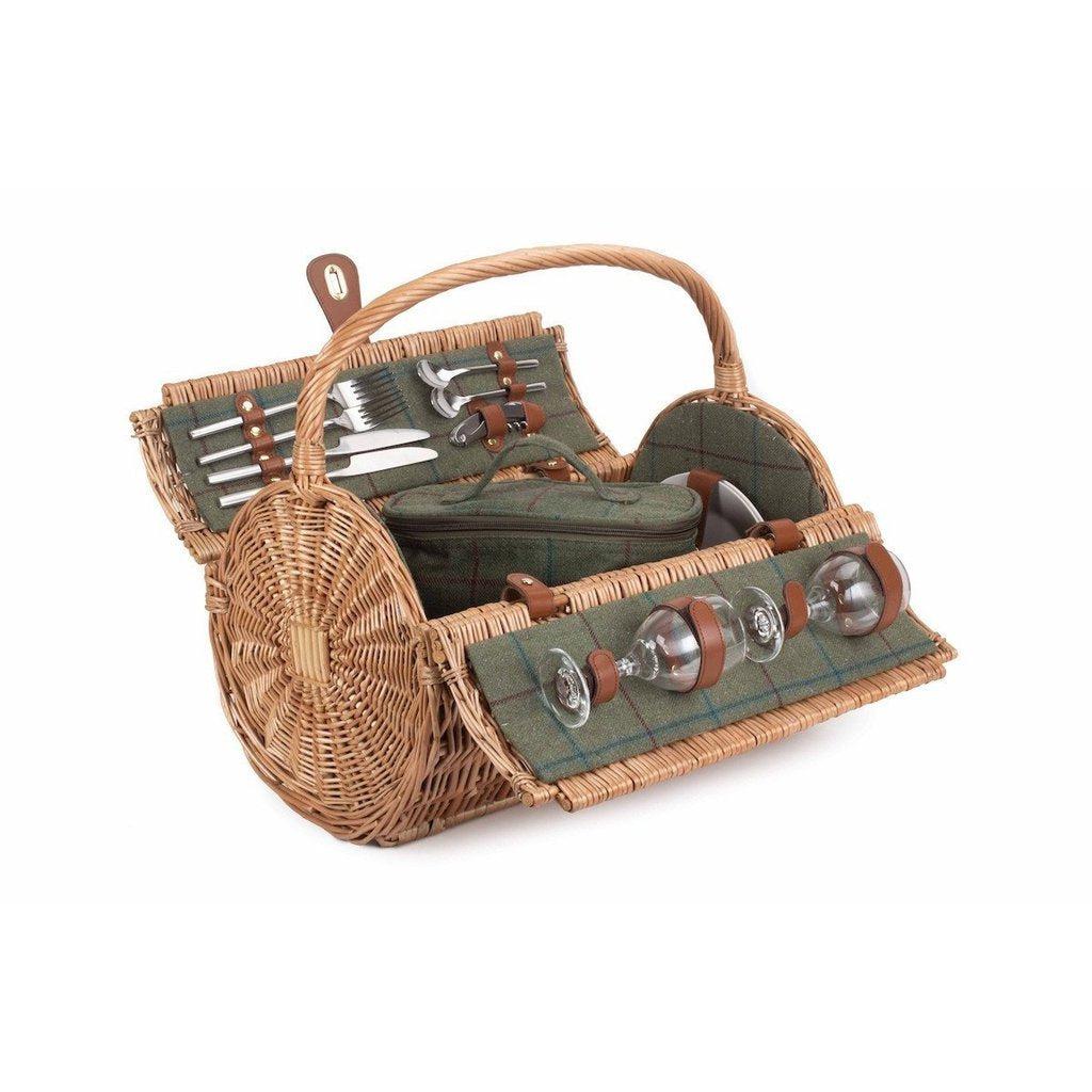 Picnic-kurv - tønne m/kjølebag | Grønn Tweed | 2 personer-Picnic-Willow Direct-Kvalitetstid AS