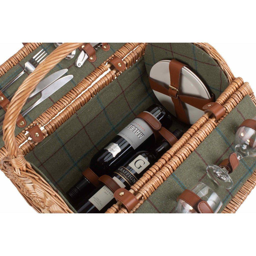 Picnic-kurv - tønne m/kjølebag | Grønn Tweed | 2 personer-Picnic-Willow Direct-Kvalitetstid AS